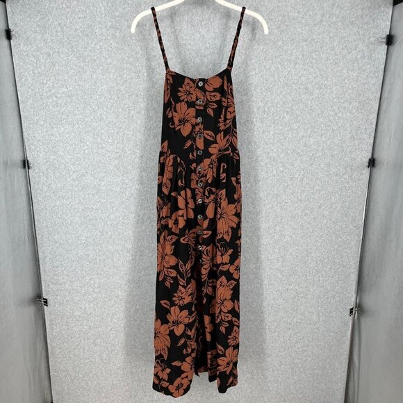 Free People Perfect Sundress Size S Black Dark Floral Linen Button Front Midi - Picture 1 of 16